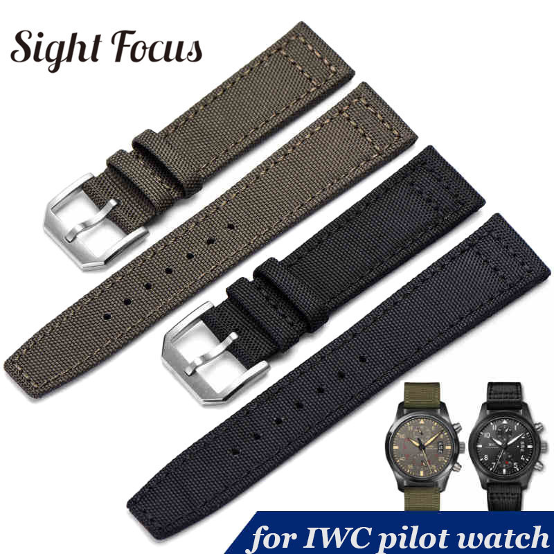 

20mm 21mm 22mm Nylon Canvas Fabric Watch Band For Iwc Pilot Spitfire Timezone Top Gun Strap Green Black Belts Wristwatch Straps Y19052301
