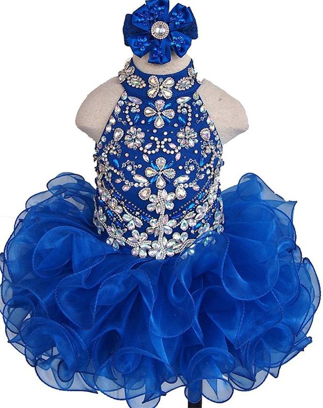 

Actual Image new Little Baby Girls Beaded Miss National First Pageant Cupcake Gowns Dance Kids Children Toddler Ruffled Dresses, Black
