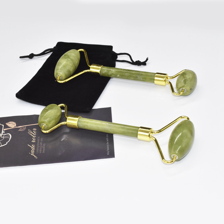 DHL freeshipping Natural Facial Massage Jade Roller Face Thin Massager With rubber plug mute green Jade Roll-image-538682885