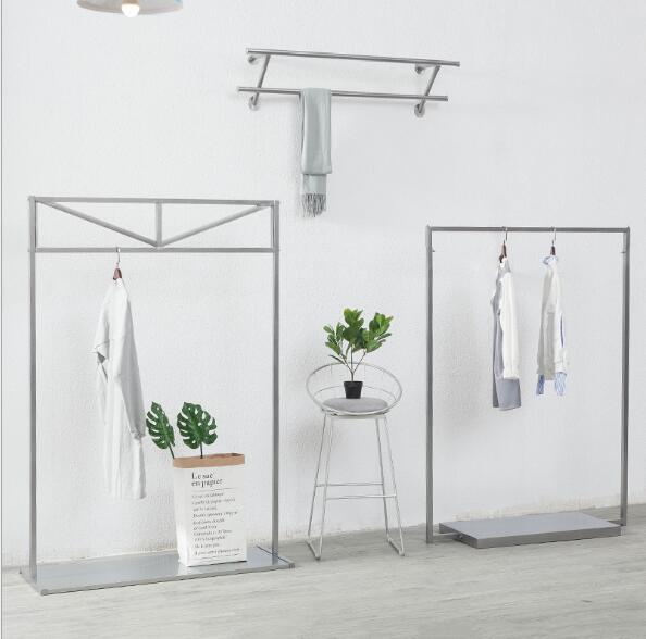 Silver floor hanger clothing store display shelf Bedroom Furniture Island type combination iron men's and women's cloth shop rack-image-506182993