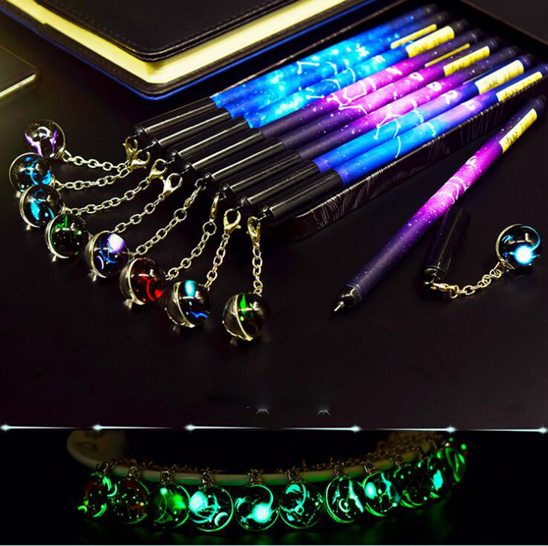 

Hot Sale kawaii 2pcs/set Gel Pen Creative Twelve Constellation Luminous Gel Pen Student Best Gift
