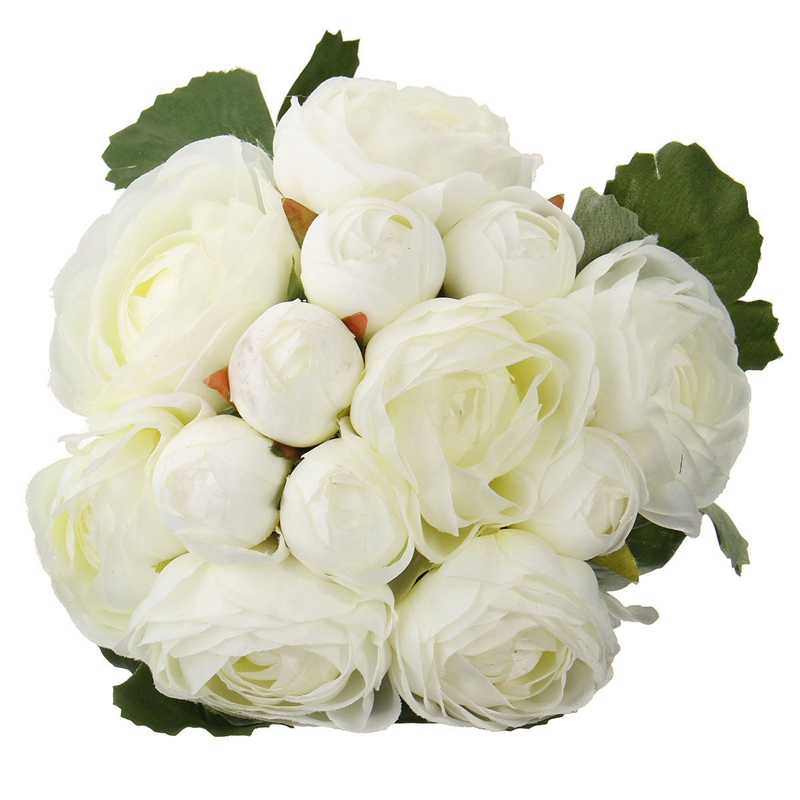 

13 Head Artificial Silk cloth camellia Flower Wedding Bridal Bouquet Party Floral Decor,White