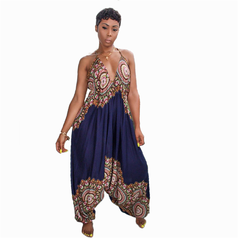 

Dashiki Traditional African Print Jumpsuit Women Harem Romper Summer Loose Backless Baggy Jumpsuit Traditional African Attire, Red