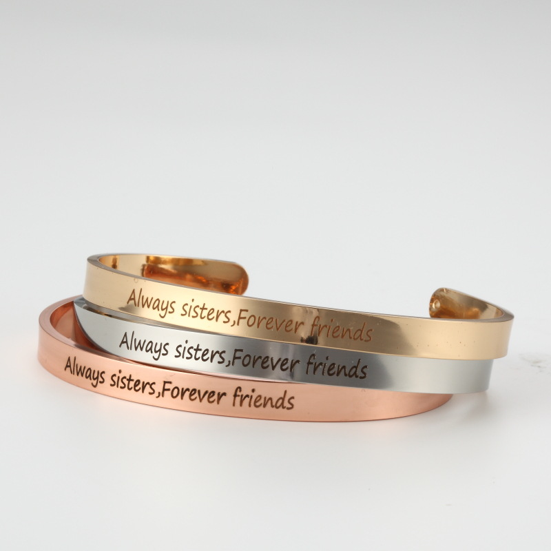 

Always Sisters, Forever Friends Bracelets - Stainless Steel Women Jewelry Friendship Bracelet Simple Designer Bangles (Gold Silver), Black