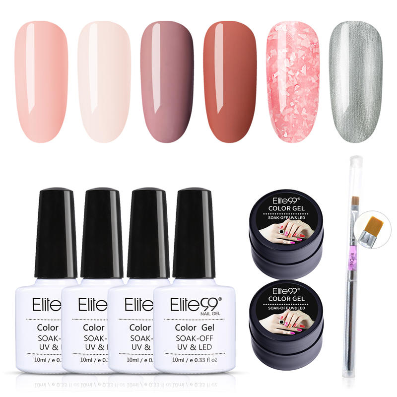 

Elite99 6pcs/Kit Gel Nail Polish Set With Nail Brush Pen Soak Off UV LED Arts Varnish Primer Art Manicure Set