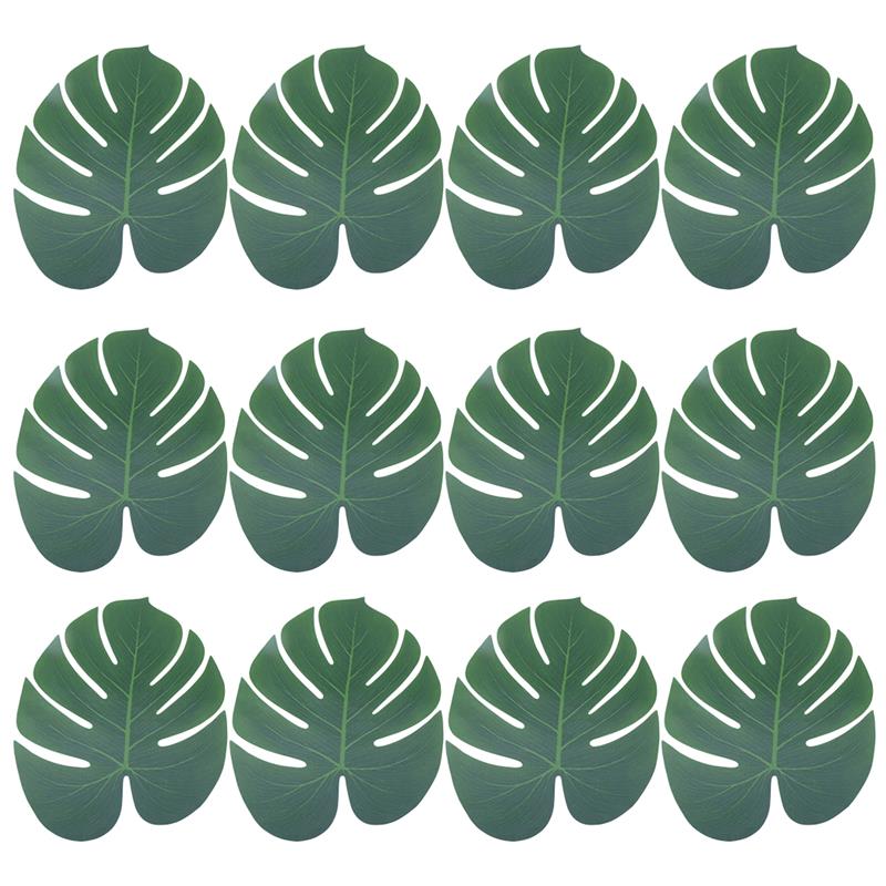 

12pcs Hawaiian Party Decorations Lifelike Artificial Leaf Tropical Palm Leaves Simulation Leaf DIY Home Garden Decor Supplies, Green