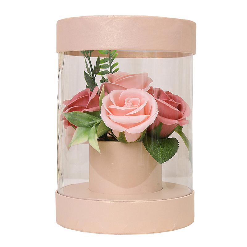 

Rose Soap Flower Clear Pvc Round Box Bouquet Pollen Allergy Gift Artificial Flower Soap Rose Gift Box Home Office Decor New #LR3, Red