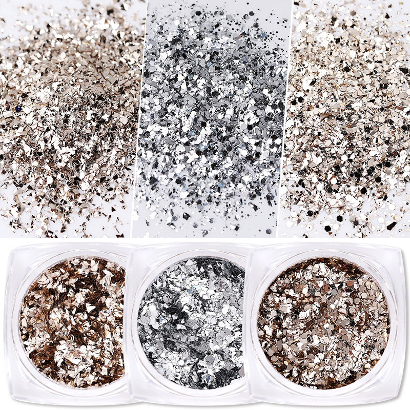 

1 Box Rose Gold Sliver Nail Glitter 3D Sequins Holographics Nail Art Powder Shiny Flakes Sparkly Dust Art Accessories