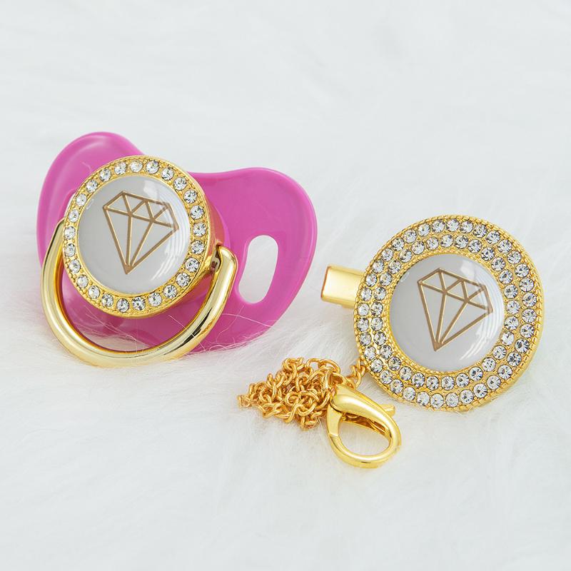 

MIYOCAR 14 colors can choose gold bling diamond pacifier and pacifier clip set BPA free dummy bling unique design