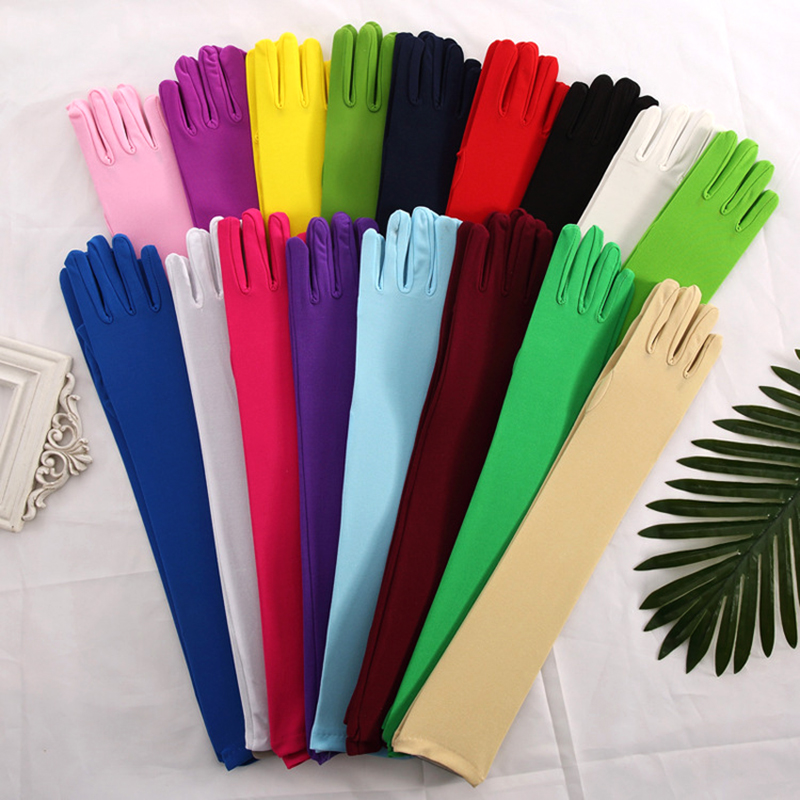 

Fashion Elegant Satin Gloves Long Finger Elbow Protection Gloves Mittens For Woman Suit Solid Party Female handschoenen