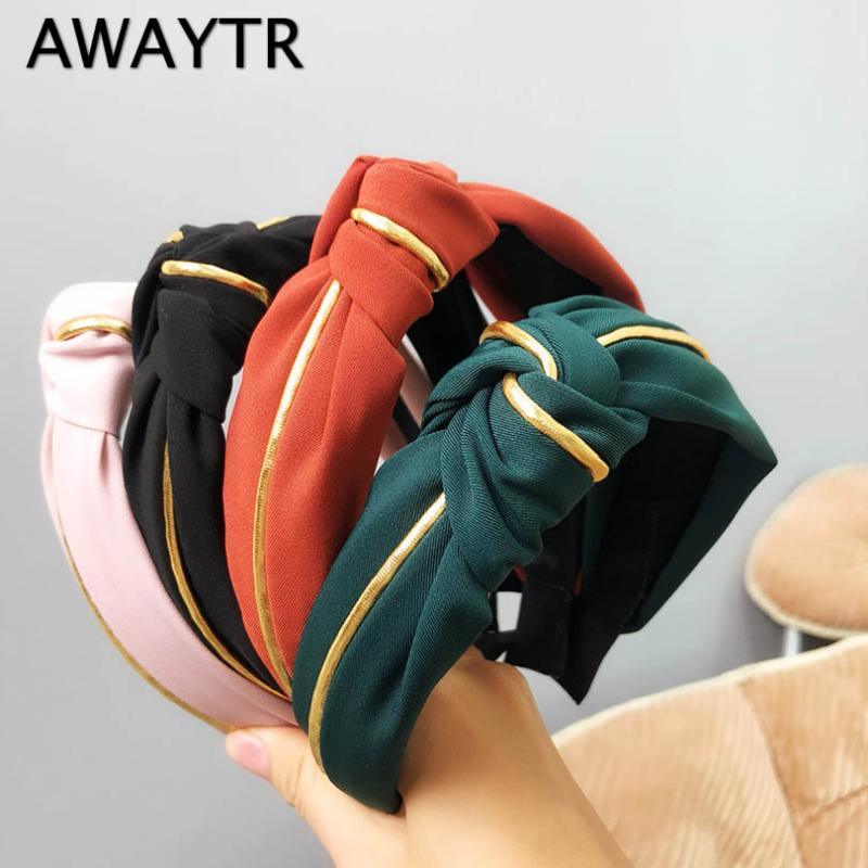 

AWAYTR New Women Elegant Gold Line Knotting Cotton Hairband Sweet Headband Hair Ornament Head Band Lady Fashion Hair Accessories