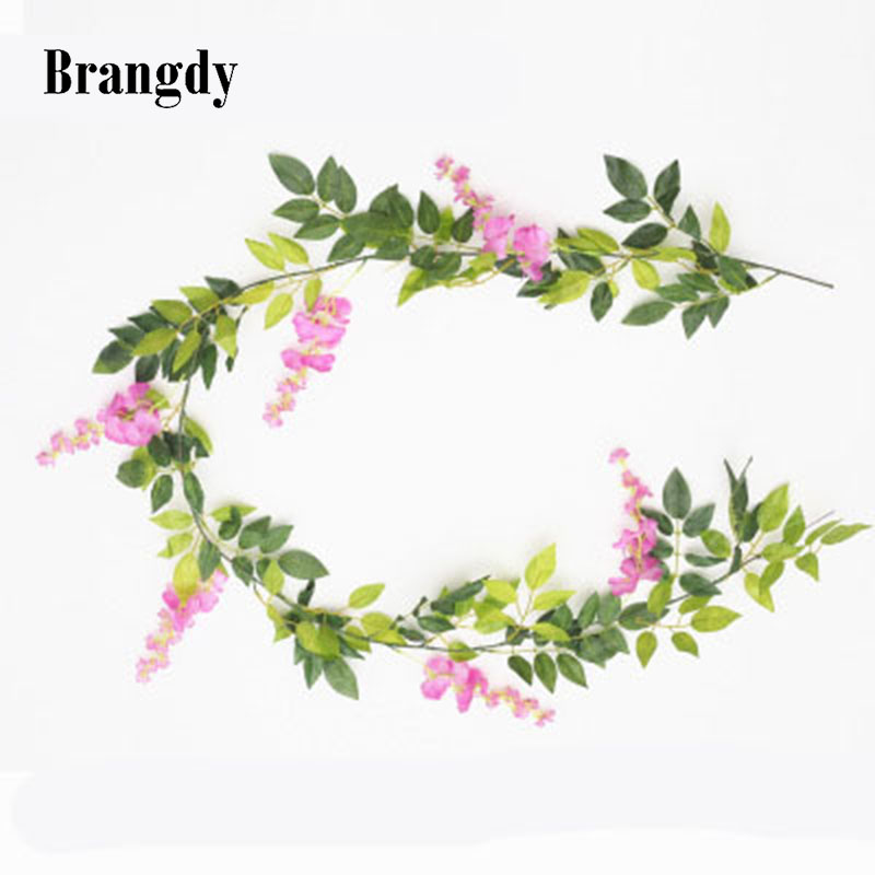 

2M Flower String Artificial Wisteria Vine Garland Plants Foliage Wedding Arch Decoration Fake Flower Rattan Hanging Wall Decor, Pink