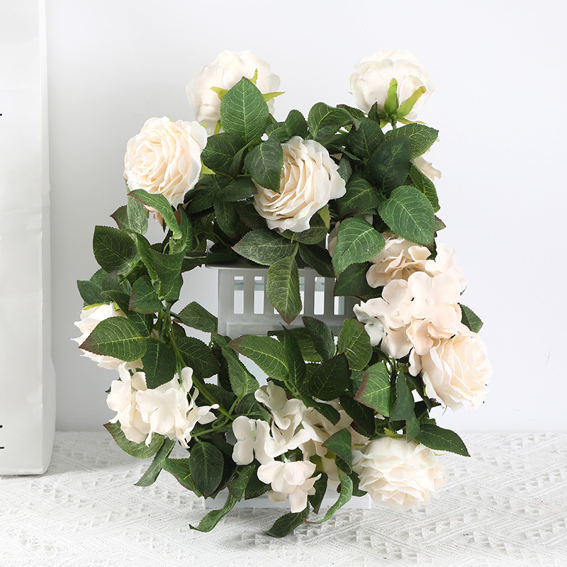 

Decorative Simulation Rattan Artificial Rose Flower Vine Wedding Home Party Decoration 1.8m Fake Plants, White