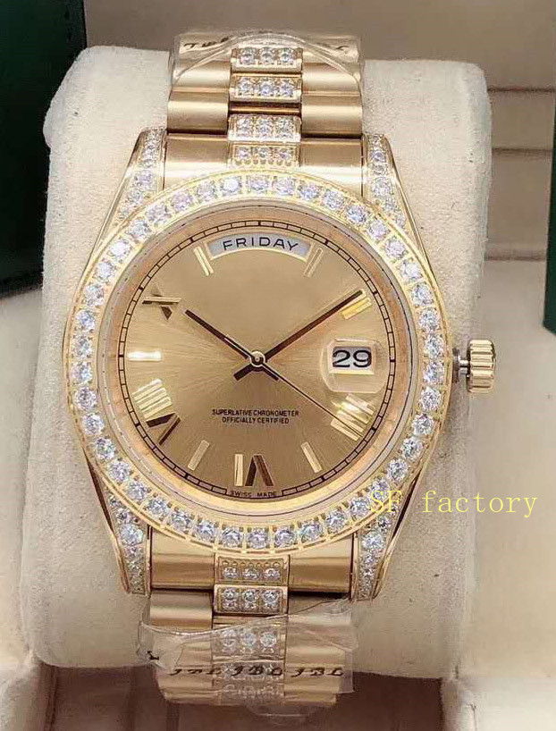 

2020 41mm diamond inlaid outer ring middle row diamond watch with automatic mechanical watch stereo Roman digital dial, Box