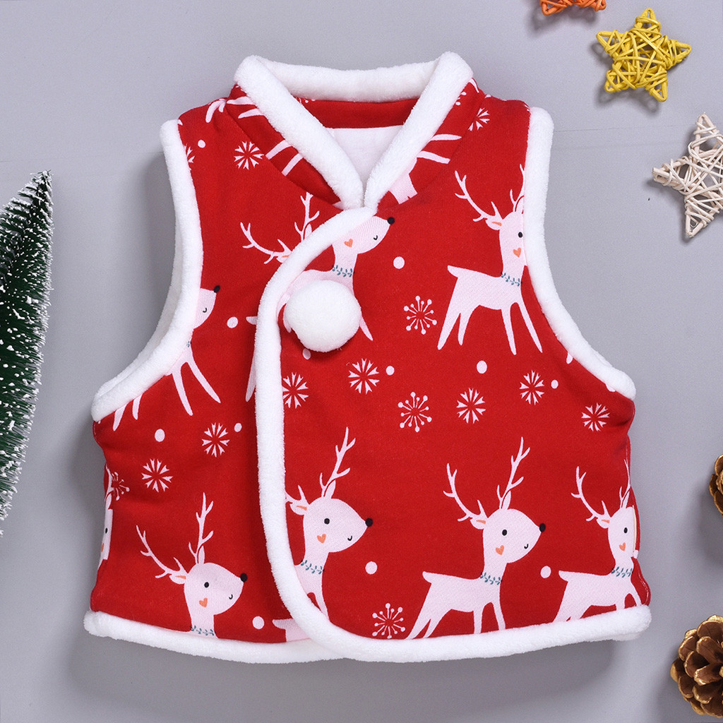 

Winter Infant Vest Jacket Toddler Kids Baby Boy Girls sleeveless Waistcoat Coat Jacket Deer Christmas Cartoon Outwear Clothes, Red