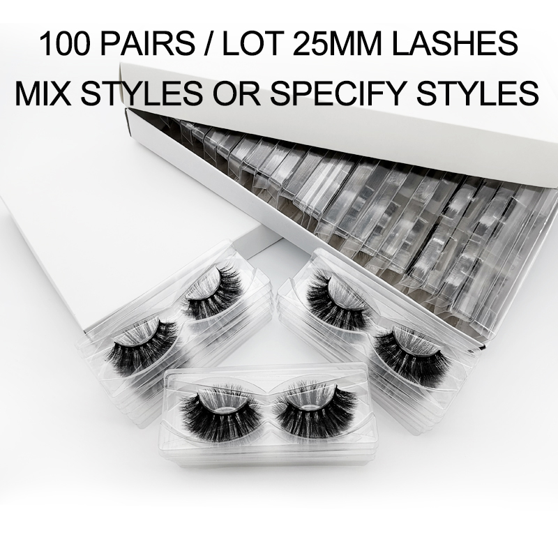 

25mm mink lashes wholesale 20/30/40/50/100 pairs bulk 3d fluffy long false eyelashes dramatic handmade fake cilios makeup