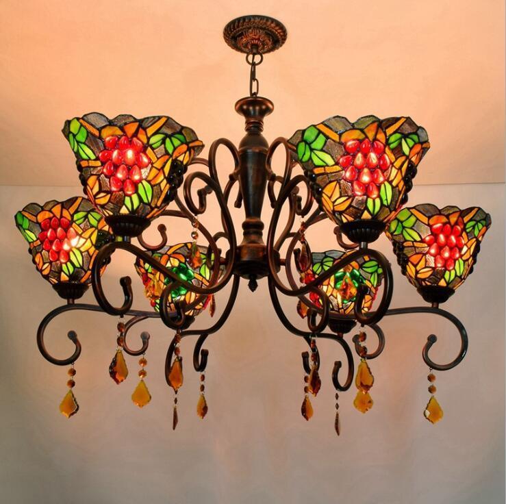 

American retro lamps Tiffany atmosphere living room chandelier creative handmade 8-color glass art lamp Western restaurant crystal