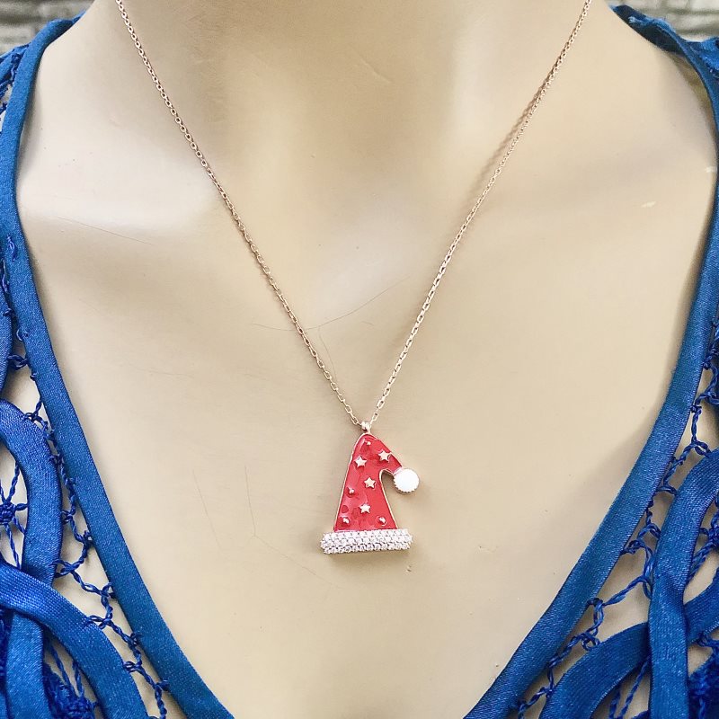 

925 Silver christmas hat Necklace