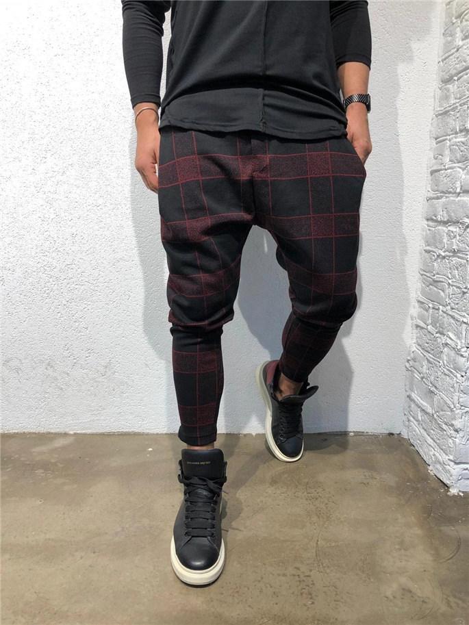 

Januarysnow Plaid 3D Print Mens Pants Sports Designer Fashion Long Trousers Mid Waist Loose Drawstring Mens Clothing, Black
