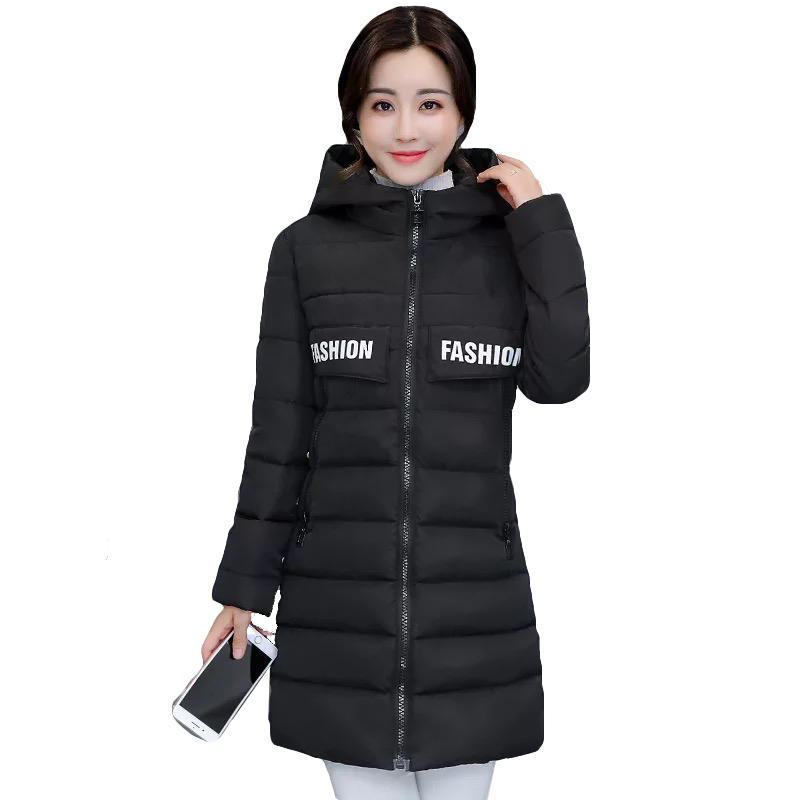 

Women Winter Jacket Parka Long Slim Hooded Warmth Down Parka for Women Jacket Large size Female Casual Outwear Femme Casaco, Black