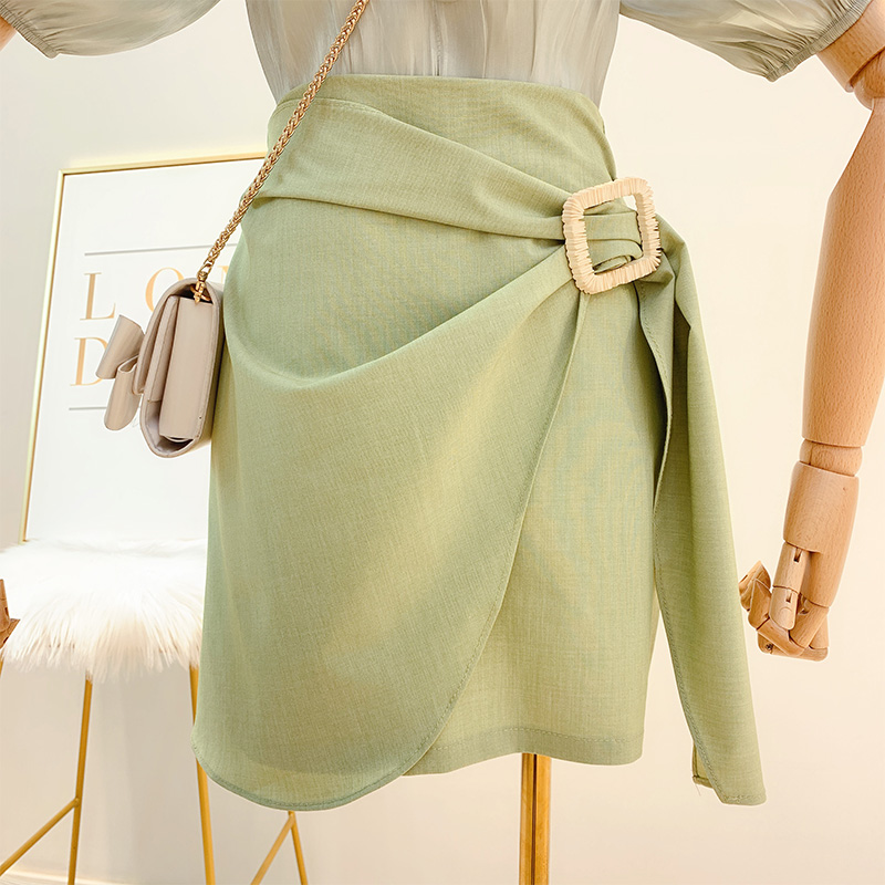 

New Irregular Square Button Decorative Pleated Skirt Summer Women Fashion Skirts Female Office Lady Basic Skirts Feminina, Black