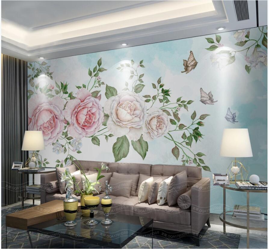 

3d wallpaer custom photo Hand painted pastoral nostalgic flower rose butterfly background 3d wall murals wallpaper for walls 3 d home decor, Non-woven wallpaper