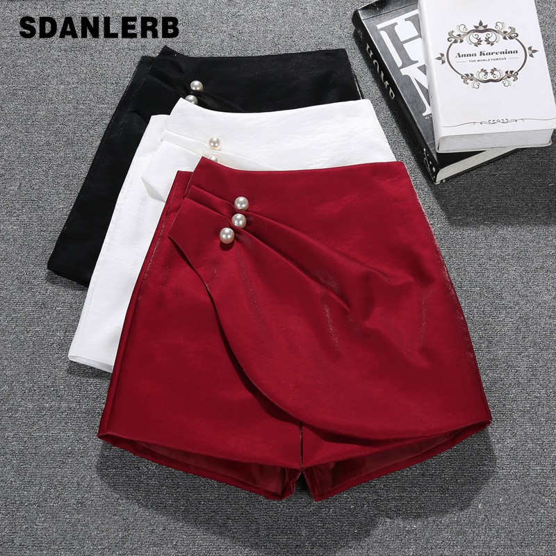 

Shorts Women Spring and Summer 2020 New High Waist Loose Slimming Retro All-match Bright Silk Satin Skirt Shorts Ladies Short, Red
