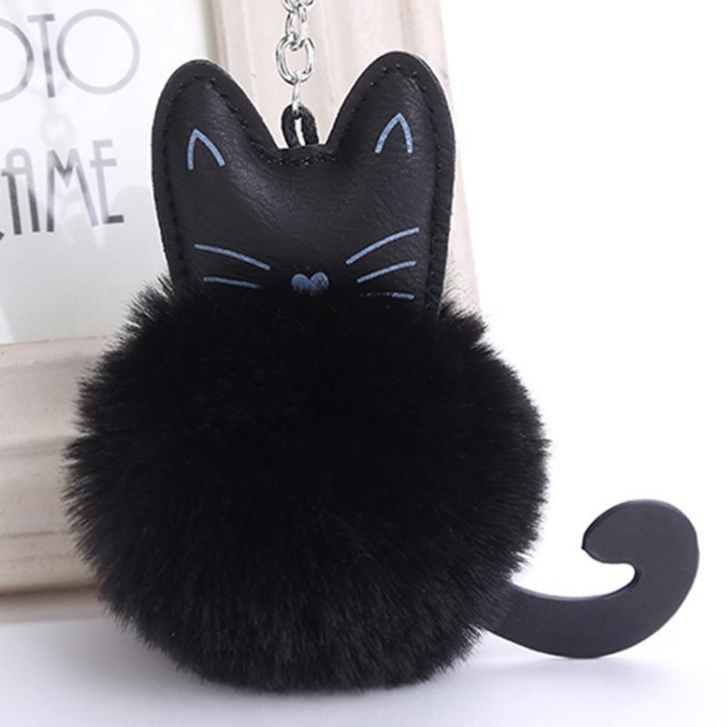 

PU leather key chain pendant Cat hair bulb key chain Leather cat hair bulb pendant hang animal fur