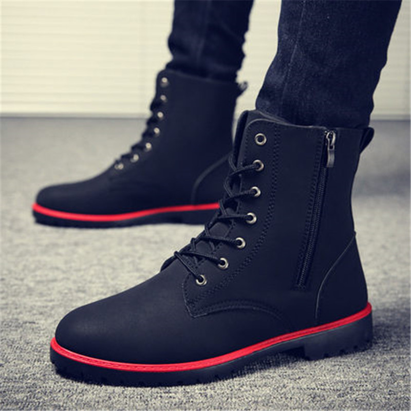 

Men Boots British Red High Top Mens Army Boots Korean Zipper Men's Snow Winter Cowboy Boots for Men