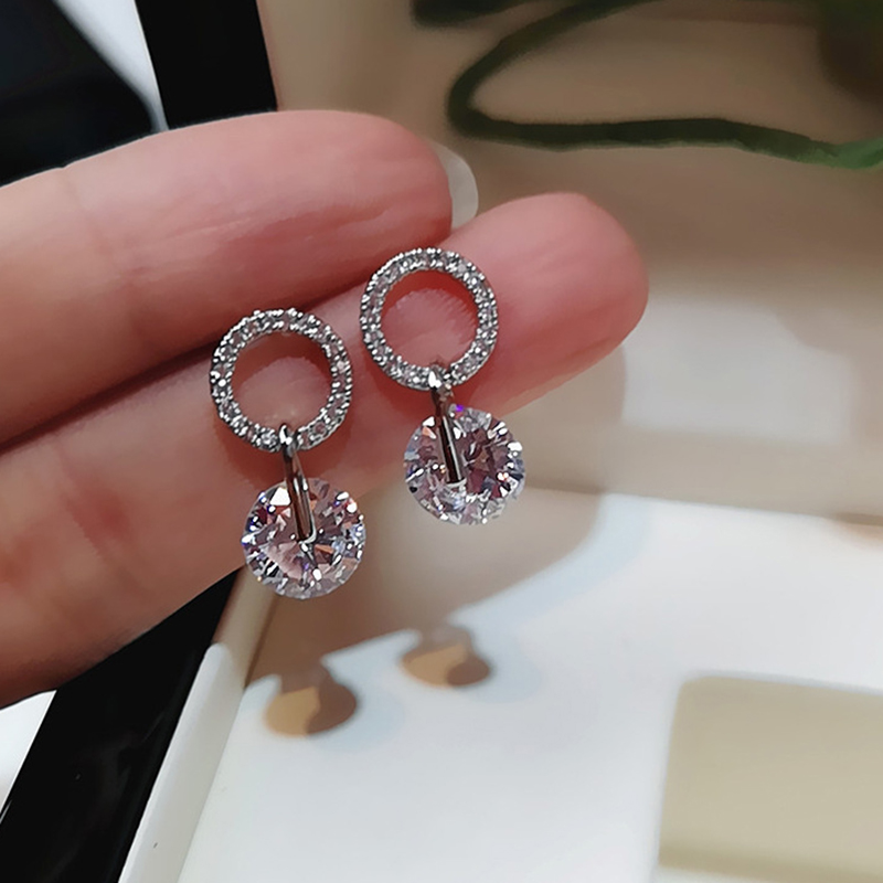 

Fashion Ladies White Round Stud Earrings Wedding Jewelry Double Crystal Zircon Earrings For Women Accessories