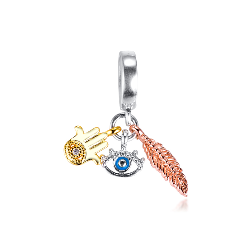 Spring Garden Hamsa All-seeing Eye & Feather Spirituality Fit Charms 925 Silver bracelets beads for jewelry making Woman DIY Fashion beads