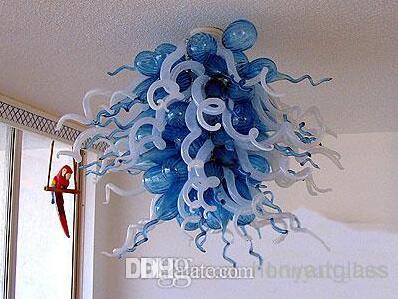 Free Shipping AC Led Bulbs 110v/240v White and Blue Hand Blown Glass Contemporary Crystal Chandelier-image-524873281