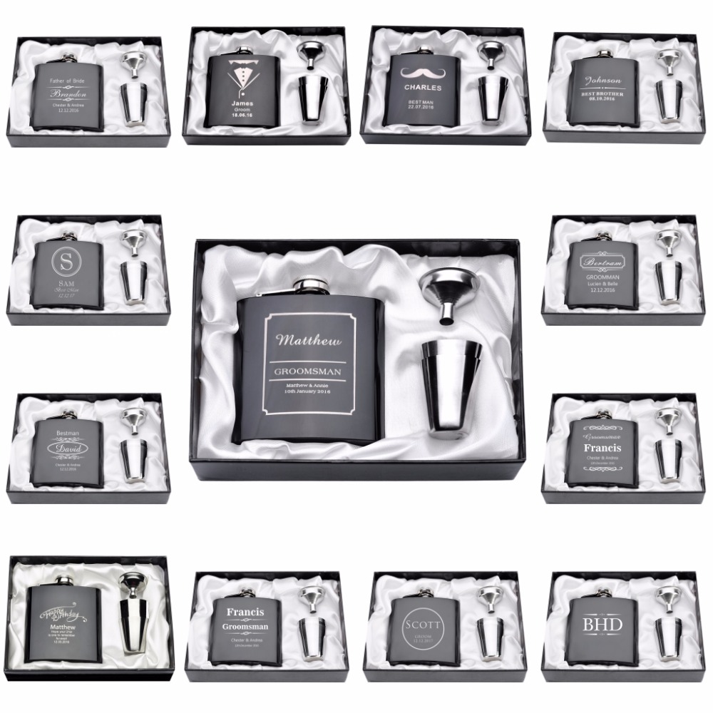 

Personalized Engraved 6oz Hip Flask Stainless Steel With White & Black Box Birthday Valentine's Day Gift Wedding Favors
