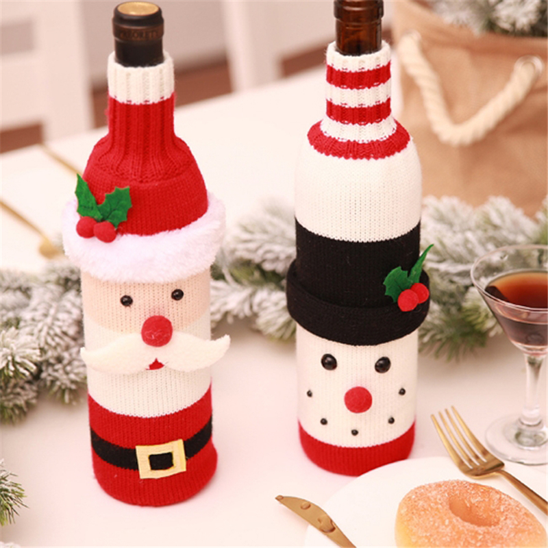 

Creative Knitting Christmas Wine Bottle Santa Claus Snowman Cover Cap Clothes Kitchen Decoration For Christmas Dinner Party