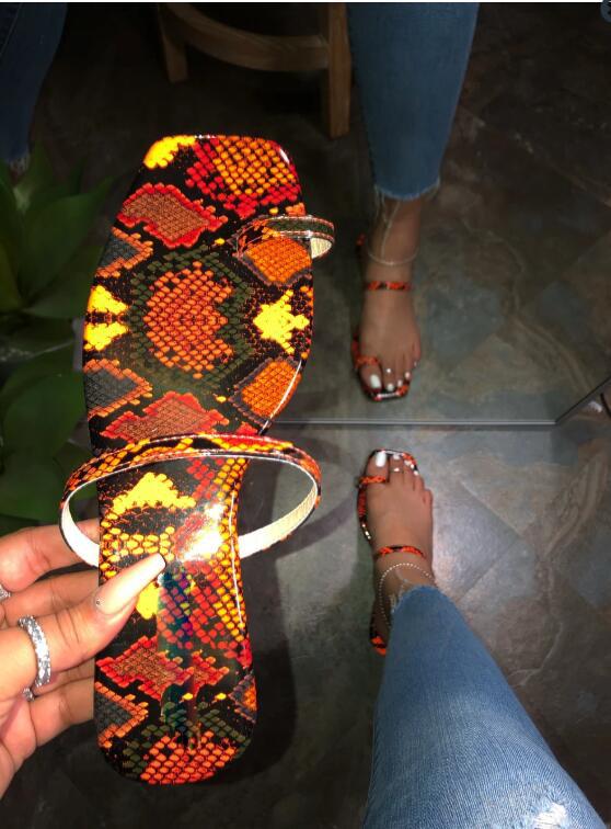 

2020 Women's Sandals Summer Snake Print Outside Slippers Ladies Cute Flat Slippers Many Colors 9228, 04