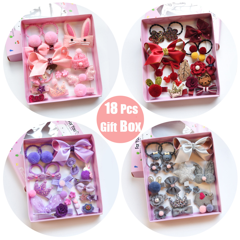 

Raindo 18 Pcs/Box Children Cute Hair Accessories Set Baby Fabric Bow Flower Hairpins Barrettes Hairclips Girls Headdress Gift Wholesale, Mix 5 set