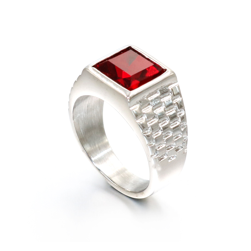 

Wholesale Hot Silver Male Rings Titanium Steel Inlay Square Red Blue Stone Men Ring Australian Gem Zirconia Wedding Ring Christmas Vintage