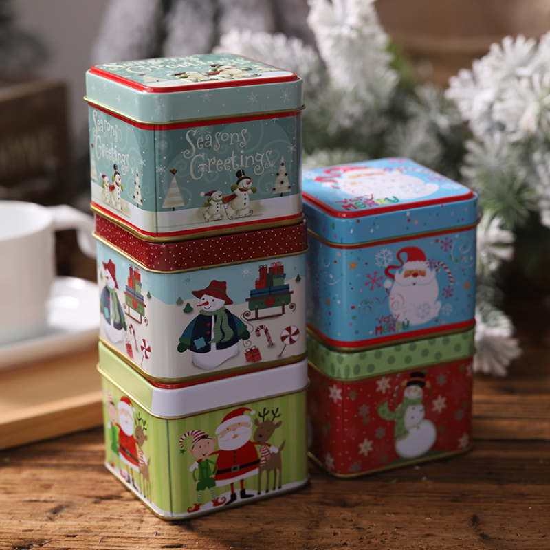 

Christmas Embossing Christmas Tinplate Empty Tins Candy Cookie Gift Storage Container Holiday Decorative Gift Box