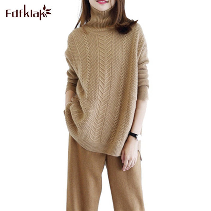 

Fdfklak Autumn Winter Women Sweaters Fashion 2019 Women Turtleneck Cashmere Sweater Female Knitted Pullovers Loose Clothes, White;black