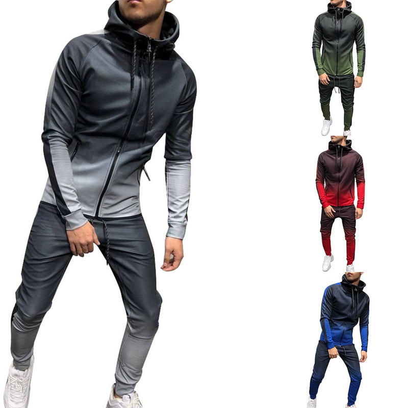 

Men Zipper Tracksuit Set Sporting 2 Pieces Sweatsuit Men Clothes Printed Hooded Hoodies Jacket Pants Track Suits Male Plus Size XXXL, Red