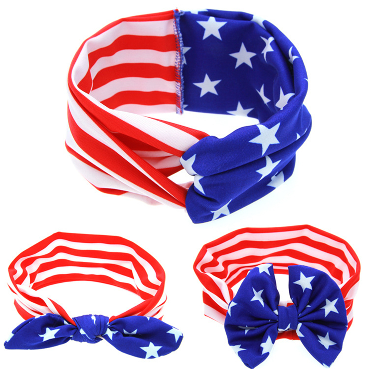 

Headbands Europe and American hot sell American flag rabbit ears hair loop headband National Day baby knotted head DHL