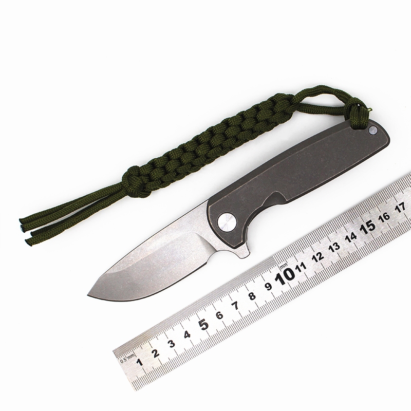 

Ball Bearing Flipper Folding Knife (3.15") D2 Stone Wash Blade CNC TC4 Titanium Alloy Handle EDC Knives With Nylon Bag