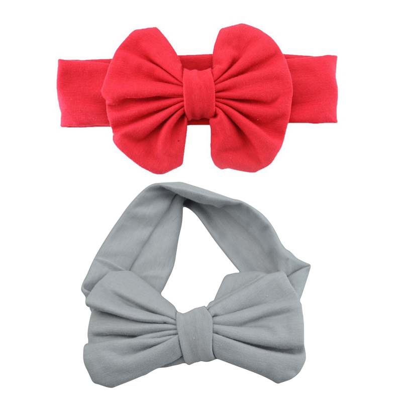 

2 Pcs Cute Baby Girls Kids Stretch Bowknot Headband Hairband - Red & Grey, As shown