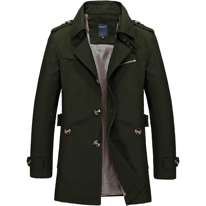 

BOO 2020 Spring Men's New Casual Solid Color Trench Coat Youth Cotton Medium-Length Lapel Trench Coat, Beige