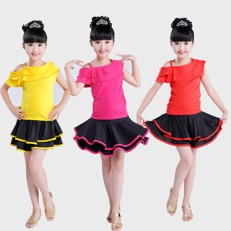 

2019 Spandex Girls Latin Dresses for Dancing Ballroom Dance Dress Rumba Samba children samba cha cha tango skirt standard salsa, Gold