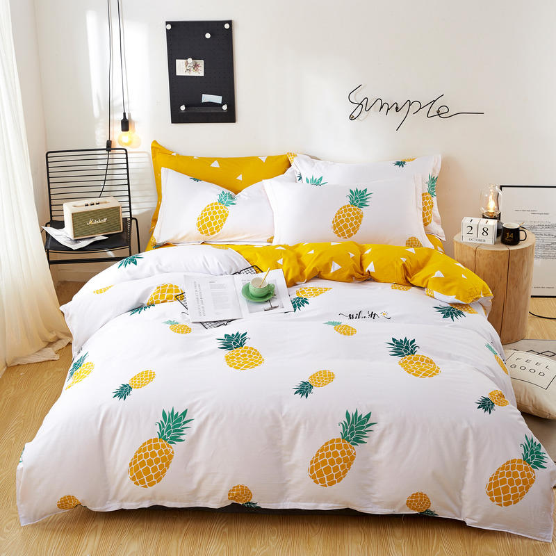 

pure cotton bedding set 4 size white fruit summer bed linen 3-4pcs/set duvet cover set Princess bed sheet AB side duvet cover, Weileni-006