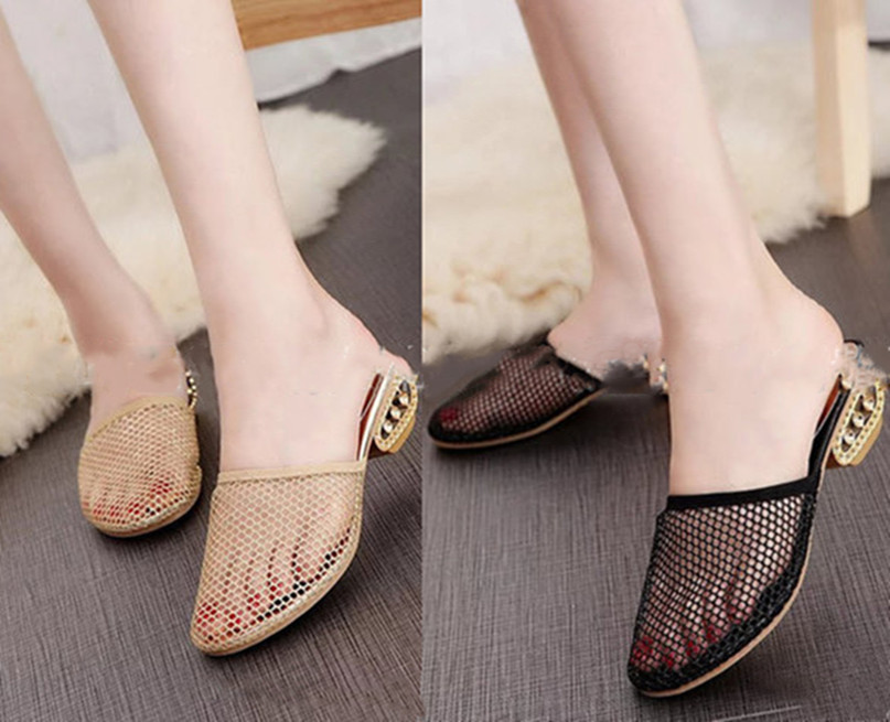 

Wholesale Women summer indoor Slippers big size Breathable solid net mesh sandals low heels shoes Flip Flop Casual Gladiator stylish 0067, Black