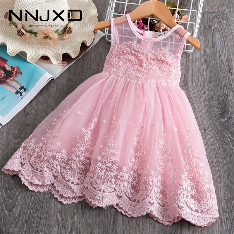 

Summer 3-8Yrs Kids Dresses for Girls Lace Tulle Wedding Dress Floral Embroidery Beading Baby Girl Sweet Dress Party Vestidos