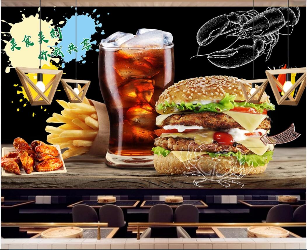 

3d wallpaper custom photo murals Western hamburger restaurant in Europe and the United States background wall paint decor wall art pictures, Non-woven fabric