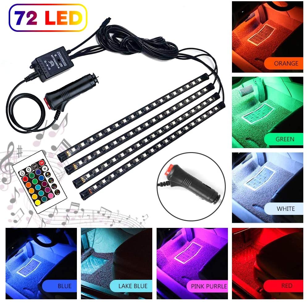 

Car LED Strip Light, 4pcs LED DC 12V/5V 16 Color RGB Music Car Interior Light LED Under Dash Lighting Kit with Sound Active Function